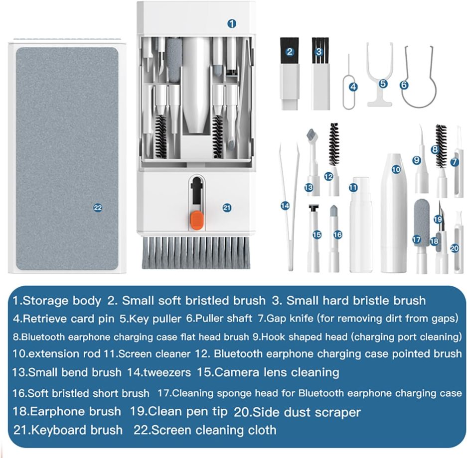 22 in 1 Precision Cleaning Kit – Professional Electronic Device Cleaning Tools for Phone, airPods Headset, Keyboards, Cameras, Laptop & More - Image 7