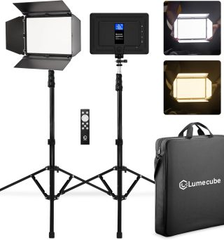 Lume Cube Studio Panel 2-Point Lighting Kit | Edge Lit LED Bicolor Light Panels 3200k - 5600k | Rechargeable Lithium Battery, Adjustable Color, Brightness, 70" Stands, Wireless Remote Included