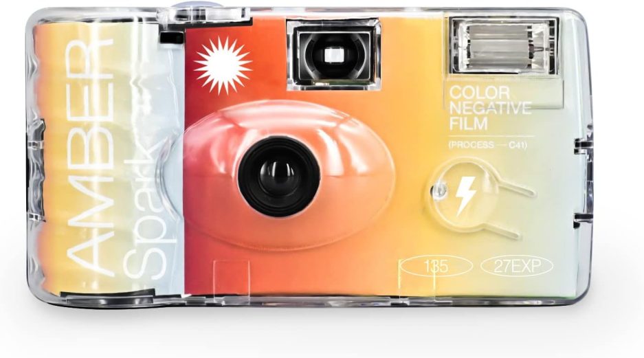 RETO Amber Spark 35mm Disposable Film Camera 27exp, Color Negative Film, Focus Free, Easy to Use, Built in Flash, Single Use (Film and Battery Included)