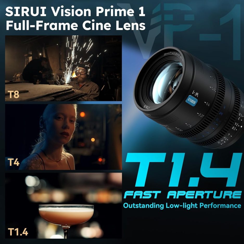 SIRUI VP-1 Vision Prime 1 T1.4 Full Frame Cine Lens, 24mm Manual Focus Cinema Lens with Pre-Installed E Mount, Interchangeable RF/Z/L Mounts (Black) - Image 5