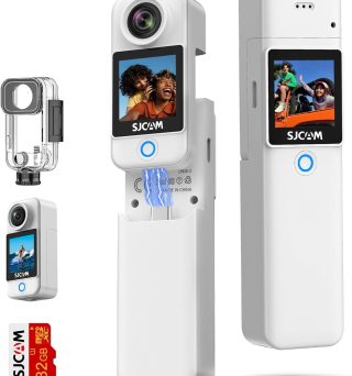 SJCAM C300 POV Pocket Camera 4K,7H Power, 6-Axis Stabilization Action Camera,Dual-Touch Screen Body Camera,30M Waterproof Body Cam for Vlogging and Live Streaming,with Helmet Mount Kits,White,Gifts