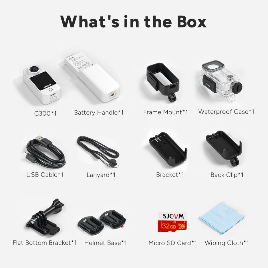 SJCAM C300 POV Pocket Camera 4K,7H Power, 6-Axis Stabilization Action Camera,Dual-Touch Screen Body Camera,30M Waterproof Body Cam for Vlogging and Live Streaming,with Helmet Mount Kits,White,Gifts - Image 4